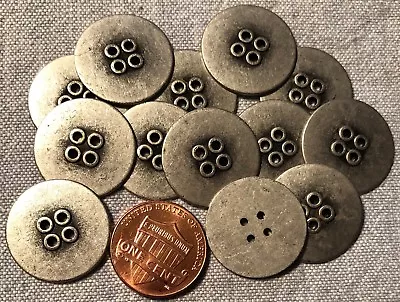 13 Antiqued Silver Tone 4-hole Sew-through Metal Buttons Almost 13  20mm 9162 • $9.49