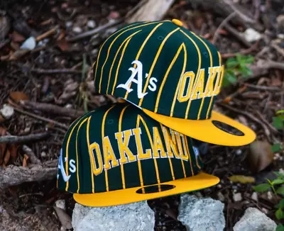 New Era Oakland Athletics Retro Pinstripe 9FIFTY Snapback Hat Cap Green - OSFM • $39.94