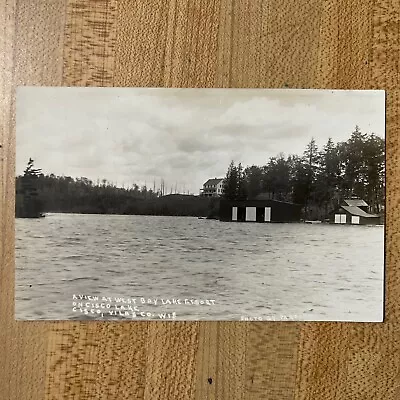 West Bay Lake Resort Main Building CISCO Wisconsin RPPC Vilas County Photo 1910s • $19.85