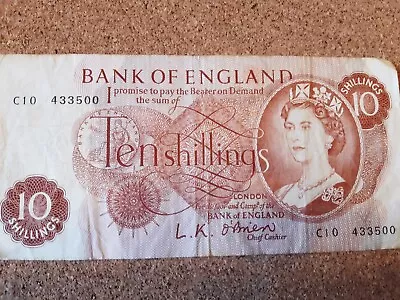 ENGLISH TEN SHILLING BANK NOTE (1)- O'brien. G CONDITION. • £5