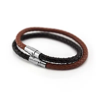 Vegan Leather Braided Wristband Bracelet With Magnetic Stainless Steel Clasp • £2.99