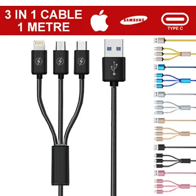 £4.95 • Buy Universal 3 In 1 Multi USB Cable Fast Charger Type C Lead For IOS, Samsung Phone