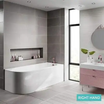 £299.95 • Buy J-Shaped RH LH Shower Bath Curved Corner Back To Wall Front Panel-Leg Pack- 1700