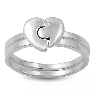 Heart Puzzle Friendship Promise Ring New .925 Sterling Silver Band Sizes 5-9 • $17.19