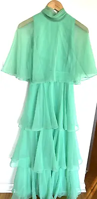 VTG 70s Bridesmaid Prom Party Flowing Dress Green Miss Elliette Of California 10 • $54