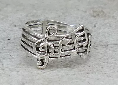 .925 STERLING SILVER MUSIC NOTES BAND RING Size 7 Style# R3415 • $12.59