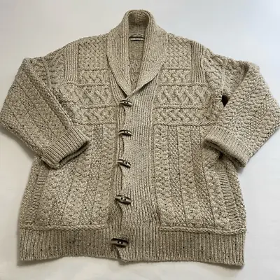 Aran Crafts Irish 100% Merino Wool Men's Button Cardigan Sweater Size Large • $79.98