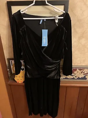 Black Velvet Size Large Faux Wrap Dress NWT By B Slim • $16.49