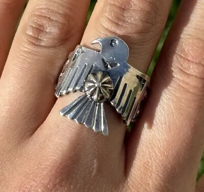 Sunshine Reeves 925 Sterling Silver Thunderbird Stamped Ring. Navajo. Size 11 • $225