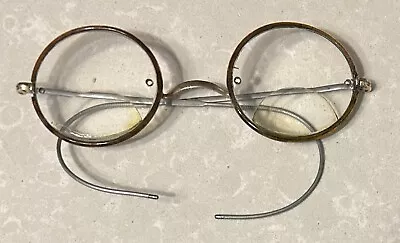 40mm Wire Rim Antique Vintage Round Reading Glasses Eyeglass Spectacles W/ Case • $22.50