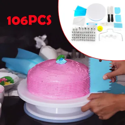 £21.03 • Buy 106 Pcs Cake Decorating Supplies Kit Turntable Icing Tips Pastry Bags Accessorie