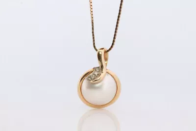 14k Round MABE Pearl Diamond Pendant. Pearl Pendant. Oritalia Mabe Pearl Drop • $399