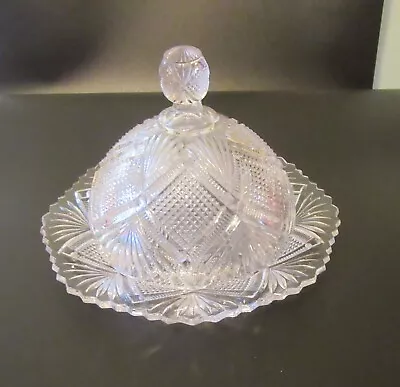 Vintage Covered Butter Dish Pressed Glass Early 1900's • $10