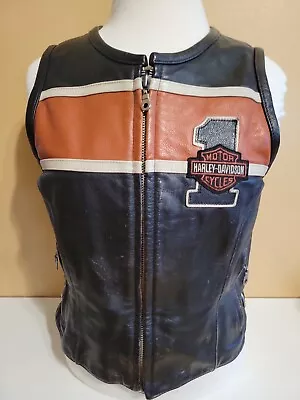 Harley Davidson Women's Vintage Victory Lane #1 Racing Series Leather Vest Med • $99