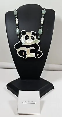 Lee Sands Necklace Panda Bear Jade Glass Bead Mother Of Pearl Inlay Vintage • $31.45