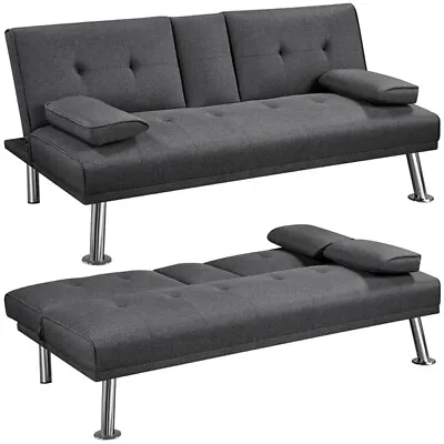 Fabric Convertible Sofa Bed For Small Spaces Upholstered Sofa Futon • $169.99