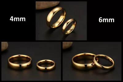  Men's Women's 18 Carat Yellow Gold Filled 4mm / 6mm D-Shaped Solid Wedding Ring • £8.95