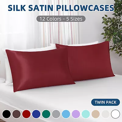 2Pcs Silk Satin Pillow Case Cover Solid Standard Bedding Pillowcases Smooth Soft • $9.90