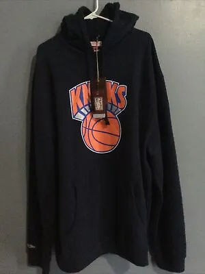 New York Knick Men Mitchell Ness Hoodie NBA Sweatshirt Pullover Blue Orange Logo • $69.99