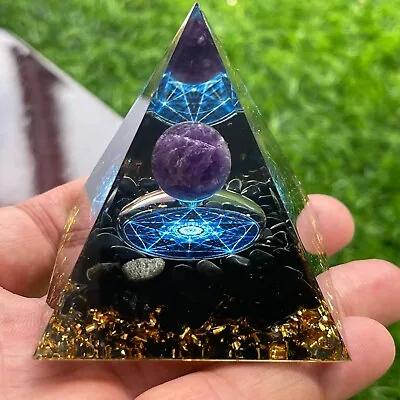 Orgonite Pyramid Amethyst Sphere With Obsidian Healing Chakra Meditation 1pc • $15.80