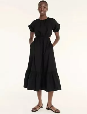 J. Crew Women's Back Cutout Poplin Midi Dress Size 16 Black NWT Spring Tiered  • $39.99