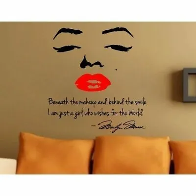 Marilyn Monroe Face And Red Lip With Quote Wall Sticker Art Decor Girl's Bedroom • £6.99