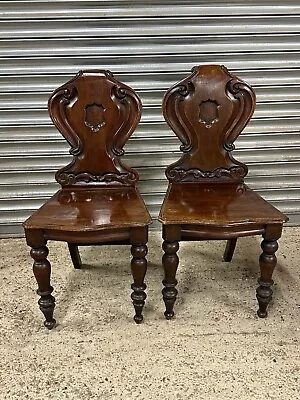 Pair Of Antique Victorian Shield Back Hall Chairs • £350