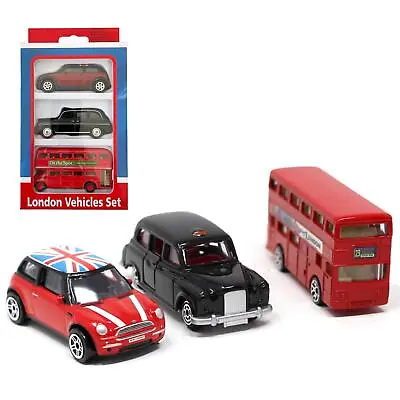 £14.95 • Buy 3 Piece London Die Cast Toy Car Set Includes Taxi, Double Decker Bus And Mini