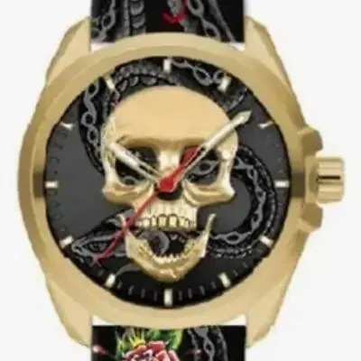 Ed Hardy Goth Gold Skull Multicolor Print Silicone Strap Men's Watch**new! • $51.99