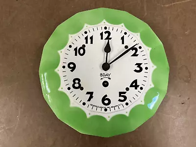 Vintage Wall Clock NEWARK COMPANY Green 8 Day Keywind Art Deco Ceramic Porcelain • $99.99