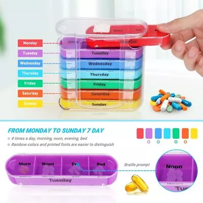 Weekly Pill Boxes 4 Times One Day Medicine Organizer 7 Day Travel Vitamin Holder • $13.99