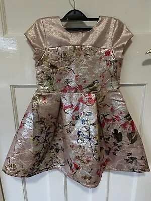 NEXT Girls Floral Jacquard Prom Pink Rose Gold Dress Age 5-6 Years BNWT • £20