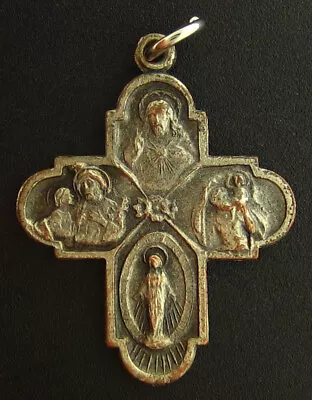 Vintage Four Way Cross Medal Religious Holy Catholic • $7.19