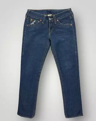 True Religion Becky Blue Denim Straight Leg Jeans Women's Size 27 Made In USA • $26.75