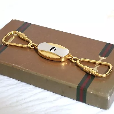 Authentic Gucci Italy GG Logo Key Ring Holder Goldtone Metal Vintage Good In Box • $124