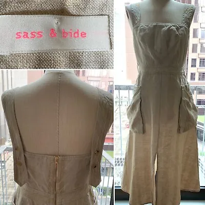 $100 • Buy SASS & BIDE 100% Linen Square Neck Long Flared Dress With Pockets Size 14