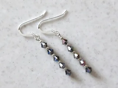 Swarovski Sparkly Darker Rainbow Crystals & Sterling Silver Slim Drop Earrings • £13.75