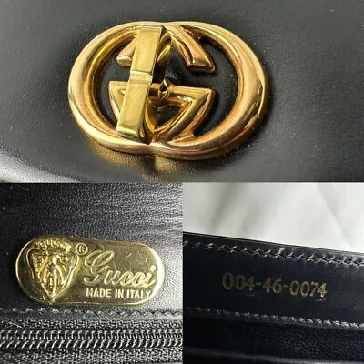 Vintage Old GUCCI Black Leather Shoulder Bag GG Gold Hardware Made In Italy • $340.80