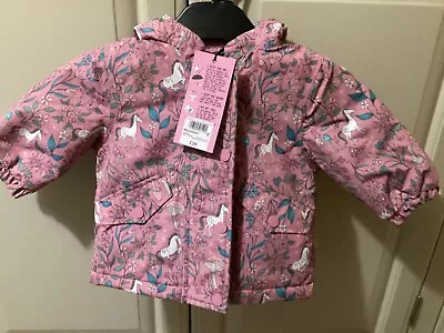 NEXT Baby Girl 6-9 Months Unicorn Lined Shower Proof Hooded Coat Rrp £28 Bnwt • £8.99