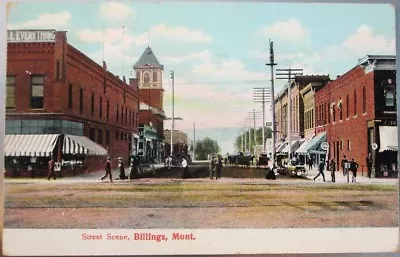 Billings MT 1908 Postcard: Street Scene/Downtown - Red Lodge Montana Postmark • $9.99