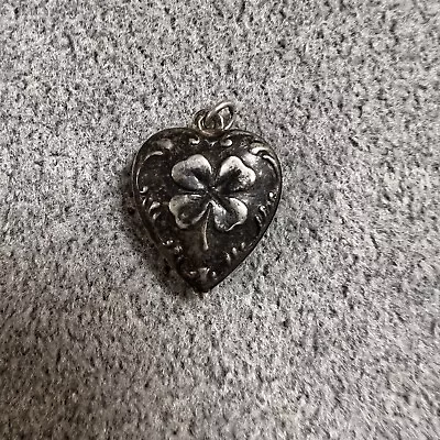 Vintage Puffy Heart Four-Leaf Clover Sterling Silver 1940's Era Charm • $30