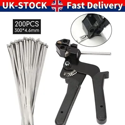 Stainless Steel Metal Cable Tie Fasten Gun Pliers Crimper Tensioner + Zip Ties • £21.37