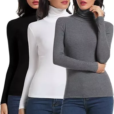 Ladies Long Sleeve Polo Neck Roll Neck Top Womens Turtle Neck Plain Jumper 8-26 • £4.79