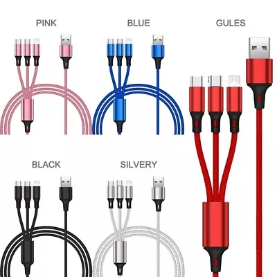 Multi Charger Cable 3 In 1 Charging Cable [1.2M] Multiple USB Cable Nylon Braid • £3.79