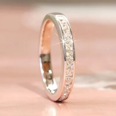 1.00 Ctw Princess Cut Moissanite Channel Set Eternity Band 14k White Gold Plated • $116.95