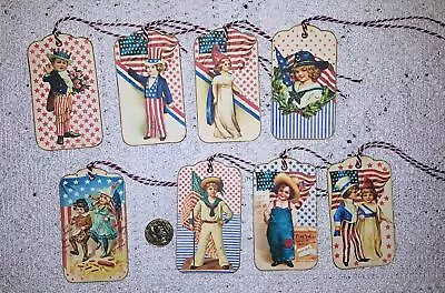 8~Vintage~4th Of July~Patriotic~Linen Cardstock~Gift~Hang~Tags • $11.50