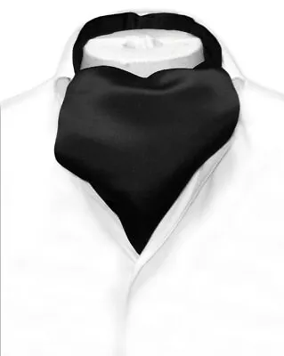 Vesuvio Napoli ASCOT Solid BLACK Color Cravat Mens Neck Tie • $14.95