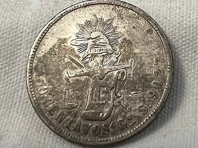 Mexico 1870-50 Centavos .903 Silver Coin  Go-s Second Republic Guanajuato • $20