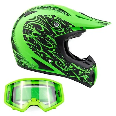 Adult Motocross Helmet Matte Green Goggle Combo DOT Off-road Dirt Bike ATV UTV  • $49