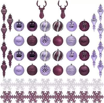 Christmas Tree Decoration Set Purple 54Pcs Large Shatterproof Christmas Tree Bal • $15.93